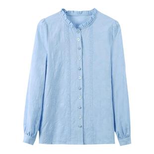 春秋装2025年新款减龄刺绣提花纯棉衬衫女洋气全棉木耳领加绒上衣