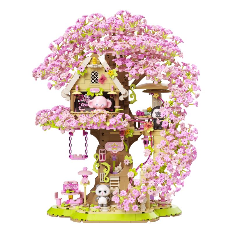 JAKI佳奇新款樱花树屋积木玩具