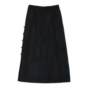 布小匠原创设计冬季新款纯羊毛复古半裙中式改良毛呢长款半身裙女