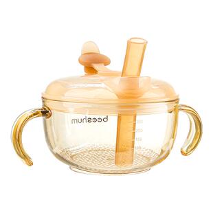 beeshum鲸鱼婴儿辅食碗宝宝喝汤吸管碗婴幼儿米糊杯喝粥专用套装