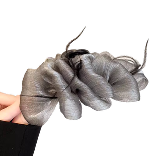 羽毛抓夹女秋冬季新款大号蝴蝶结发夹后脑勺盘发鲨鱼夹黑色发量多