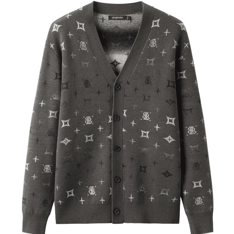 gxg.jeans男装 绿色满身老花时尚开襟毛衣针织衫男 25年春新品