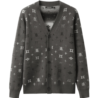 gxg.jeans男装 绿色满身老花时尚开襟毛衣针织衫男 25年春新品