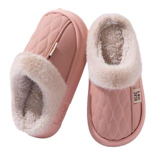 皮面防水棉拖鞋女款冬季2024新款室内家居家用秋冬防滑保暖棉拖男