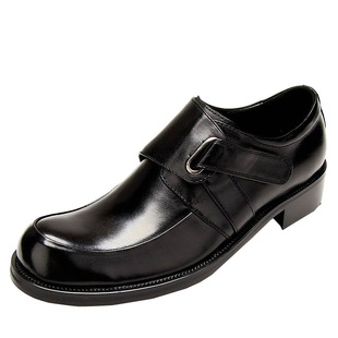英伦男士结婚商务休闲鞋子大头皮鞋真皮圆头搭扣套脚牛皮男鞋厚底
