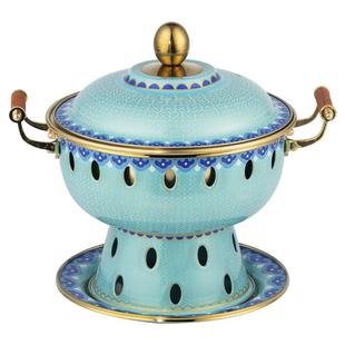 景泰蓝铜火锅单人火锅小火锅一人一锅纯铜加厚酒精炉铜锅家用商用