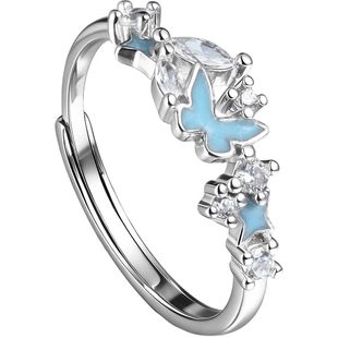 吴越老银铺星空蝴蝶情侣戒指纯银指环小众设计感百搭轻奢男女对戒