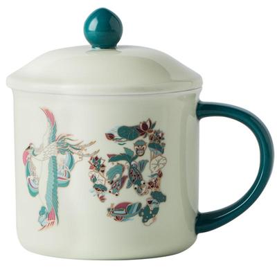 红官窑瓷器带盖马克笔杯陶瓷水杯