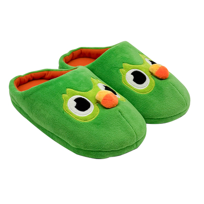 跨境爆品多邻国duolingo毛绒拖鞋绿色猫头鹰拖鞋室内鞋毛绒公仔