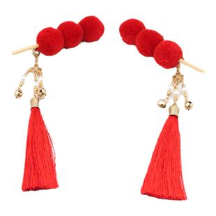 古风红色糖葫芦流苏对夹双丸子头点缀发夹新年汉服亲子拜年头饰女