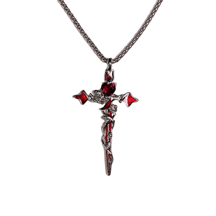 小众复古荆棘玫瑰十字架项链男生高级感潮牌嘻哈送礼百搭女毛衣链
