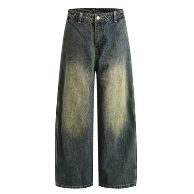 水洗渐变牛仔裤男阔腿休闲裤子