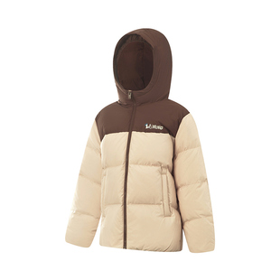 李宁童装儿童短款羽绒服2026冬季新款撞色拼接连帽面包服保暖外套