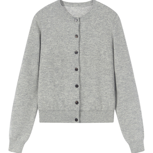 7AM10PM 高级灰色羊毛开衫 百搭圆领毛衣女 100%全羊毛针织外套