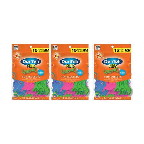 德泰克儿童专用牙线棒含氟超细扁线水果味婴幼儿家庭90支*3袋