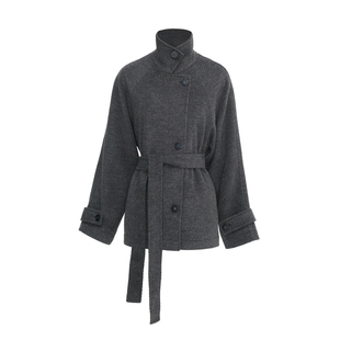 apa studio黑色立领呢子大衣女2025新款毛呢短款外套小个子赫本风