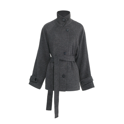 apa studio黑色立领呢子大衣女2025新款毛呢短款外套小个子赫本风