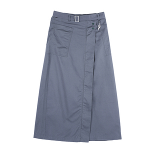 A21女装梭织正常腰A摆长裙夏季灰色工装半裙显瘦小众高级感裙子