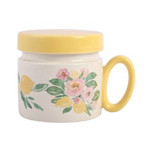 蓝莲花马克杯陶瓷带盖泡茶茶漏茶水分离办公室杯子茶杯水杯咖啡杯