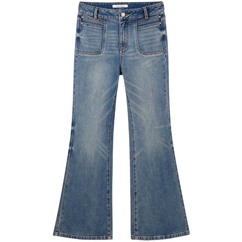 太平鸟高腰修身微喇牛仔裤2025秋季复古显瘦喇叭牛仔裤A1HAE4185