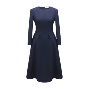 LadyJ-“复原优雅”高贵典雅进口初剪羊毛立裁九分袖连衣裙/伞裙