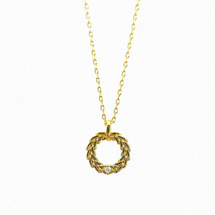 麦穗圆环项链 女纯银镀18K黄金色镶钻锁骨链高级设计感时尚礼物潮