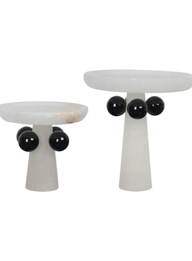 中古风天然云石高脚圆形托盘