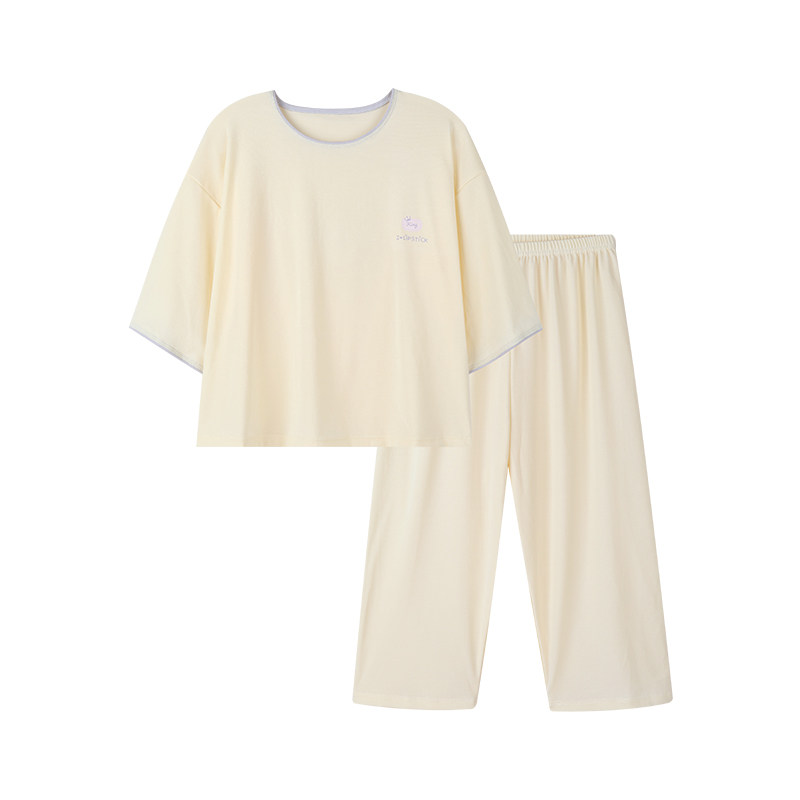 女童新款纯棉七分袖睡衣春夏儿童韩版宽松中大童可外穿家居服套装