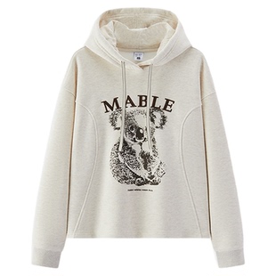 森马卫衣女冬季加绒分割oversize连帽2025新款慵懒上衣商场同款