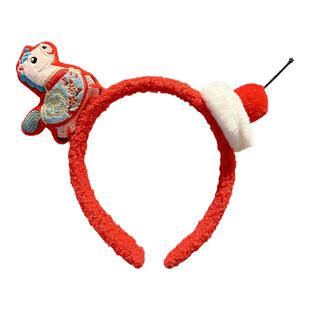 2026元旦新年马年氛围装饰红色发箍女款可爱毛绒头箍过年头饰发卡