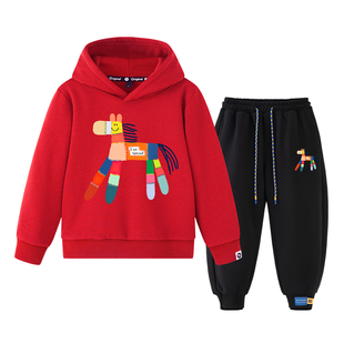 NYZK马年男童套装红色2026新款时髦帅气穿搭一套儿童女童冬装年服