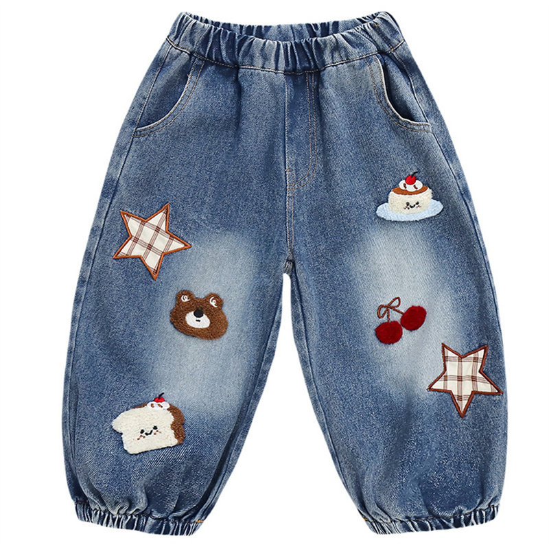 精致毛巾绣牛仔灯笼裤春秋新品