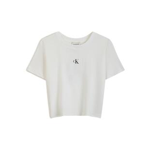 CK Jeans夏季女士经典字母印花休闲潮流辣妹短款短袖T恤上衣