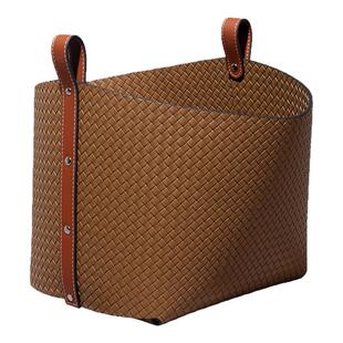 高档意式马鞍皮编织纹收纳筐箱衣服杂物收纳衣帽间轻奢收纳定制