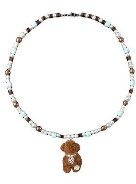 多喜商店【美味乐园】秋冬美拉德色系毛绒小熊可爱串珠复古棕项链