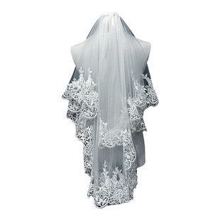 新娘结婚主婚纱头纱超仙森系高级感轻奢水溶蕾丝双层拍照头纱头饰