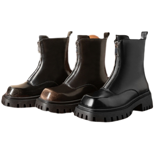 红蜻蜓马丁靴女款英伦风秋冬季厚底短靴女中筒靴子方头拉链马丁靴