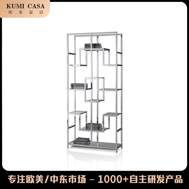 简约不锈钢落地陈列架玻璃服装店置物架轻奢酒柜透明展示柜收纳架