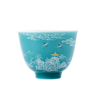 诚德轩主人杯景德镇清澜釉千山云鹤泡茶杯单个陶瓷宝铃杯高档茶具