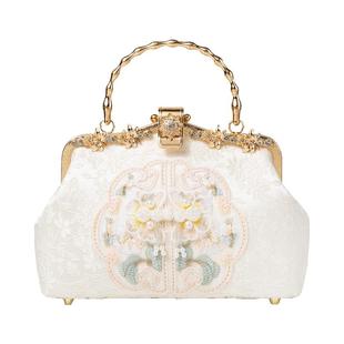 国风刺绣提花手提小包高档镶钻合金宴会包大容量礼服旗袍包晚宴包