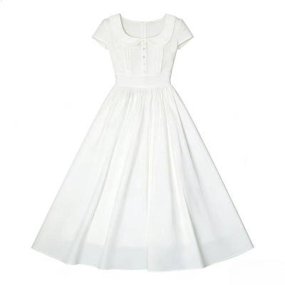 法式甜美娃娃领收腰显瘦连衣裙