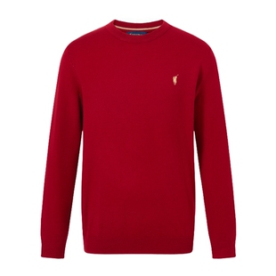 POLOWALK男式针织衫2025秋冬新品新年红色圆领包芯纱套头打底衫男