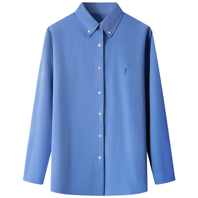 初影马球刺绣蓝衬衫女长袖