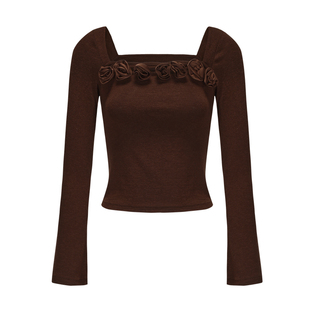 IF BY LAND设计师品牌LOOKNOW秋冬雅单玫瑰一字领针织上衣