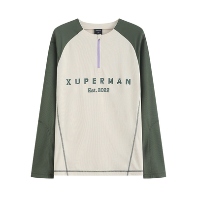 Xuperman复古像素系列半拉链撞色拼接长袖T运动速干薄款凉感男女