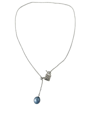 大溪地蓝黑色真珍珠S925银项链吊坠银链强光原产地锁骨链颈链饰品