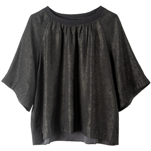 流光溢彩桑蚕丝金皮混纺提花浮雕肌理圆领宽松中袖T恤上衣女夏款
