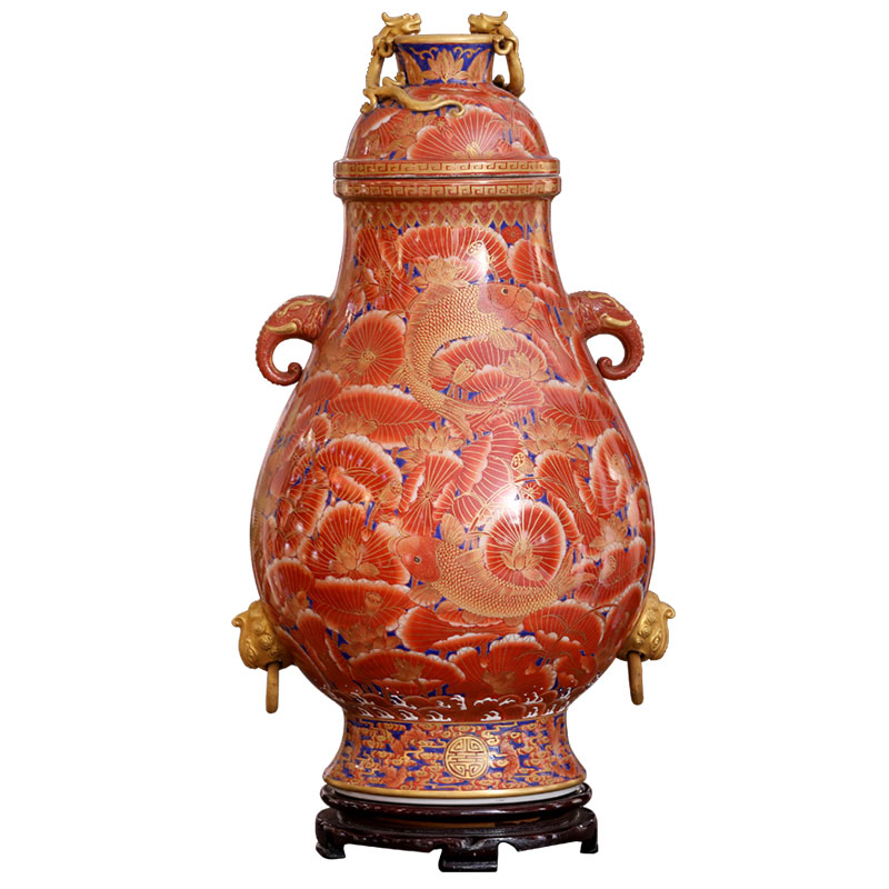 钟家窑景德镇陶瓷摆件描金仿古