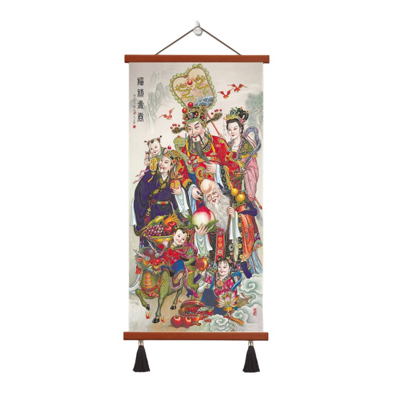 中式客厅玄关过道墙面福禄寿三星高照吉祥装饰画招财风水喜庆壁画