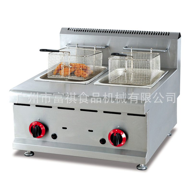 富祺商用不锈钢台式燃气双缸双筛电加热油炸炉FQ-8x2.R高效